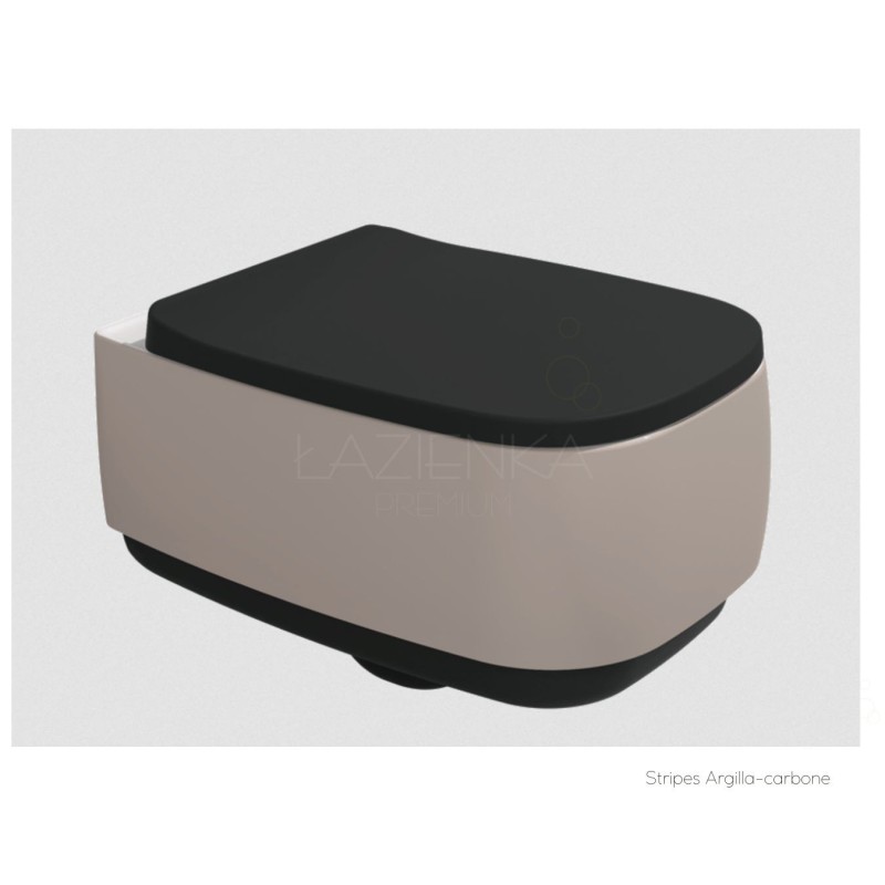 Flaminia Flag Wall hung wc with goclean® system stripes argilla+carbone+ seat cover soft close carbone, FG118G+FGCW03
