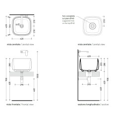 Flaminia Flag Deep Countertop basin 40x40x28h cm FG40H28, Fango
