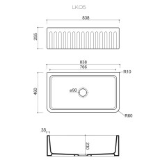 Bleu Provence Bake 83 zlew kuchenny ceramiczny odwracalny biały 83x46cm rysunek techniczny