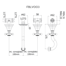 Paffoni Belinda Melissa bateria 3 otw chrom rysunek techniczny