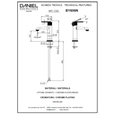 Daniel Brooklyn bateria umywalkowa retro bez korka BY606N rysunek techniczny