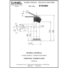 Daniel Brooklyn bateria bidetowa retro bez korka chrom BY604BN CR rysunek techniczny