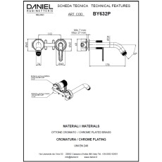Daniel Brooklyn bateria umywalkowa podtynkowa ścienna dwuotworowa retro bez korka chrom BY632P CR rysunek techniczny