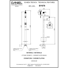 Daniel Brooklyn bateria wannowa wolnostojąca retro ze słuchawką prysznicową chrom BY678 CR rysunek techniczny