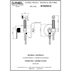 Daniel Brooklyn bateria bidetowa ścienna retro chrom BY645DCZ CR rysunek techniczny