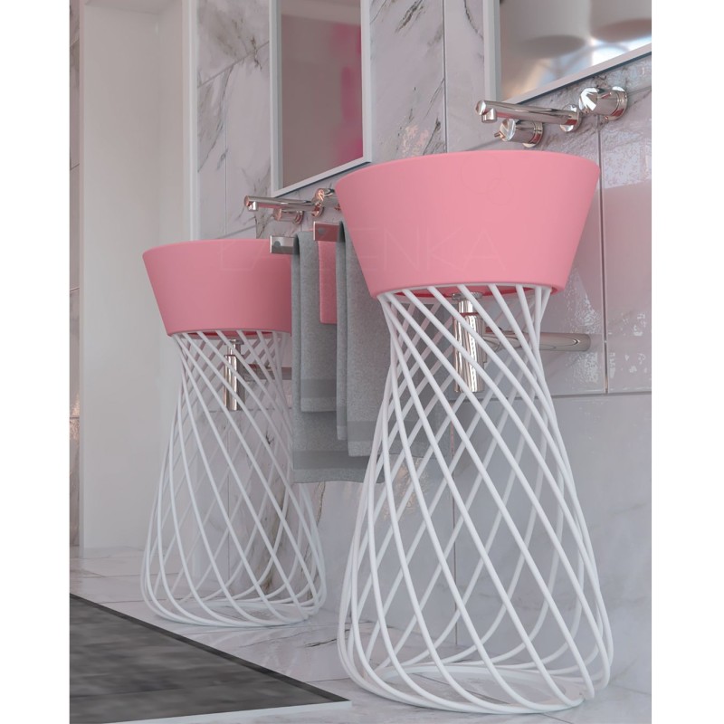Hidra Wire freestanding  baisn 43cm pink mat with white mat structure , W1 097+W3 006