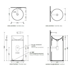 Flaminia Monotwin Slim umywalka stojąca z odpływem do ściany MTC42P  rysunek techniczny