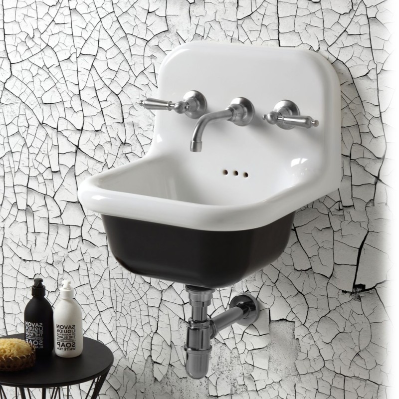 Bleu Provence True Colors wall-hung basin vintage style 42 cm white/black