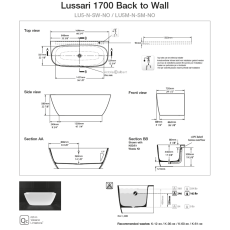 Victoria+Albert  LUSSARI 1700 wanna przyścienna biała QUARRYCAST™  Nowość  LU5-N-SW-NO rysunek techniczny