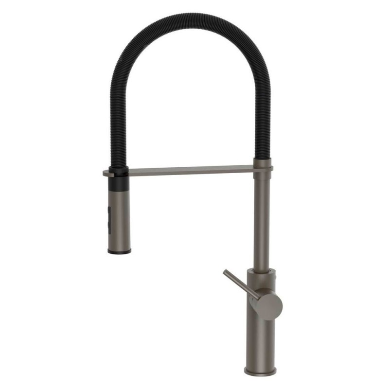 Paffoni Light bateria kuchenna obrotowa stojąca grafit  z czarną matową wylewką LIG179MGNO