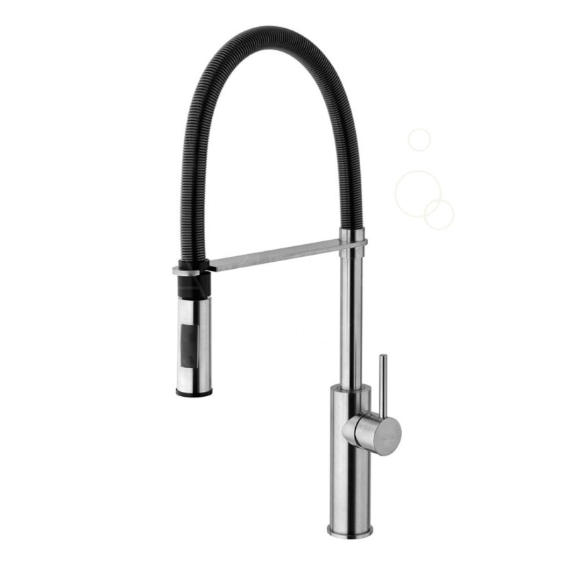 Paffoni Light bateria kuchenna obrotowa stojąca stal szczotkowana z czarną matową wylewką LIG179STNO