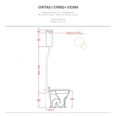 Artceram Civitas WC with flor drain + High level ceramic cistern chrom