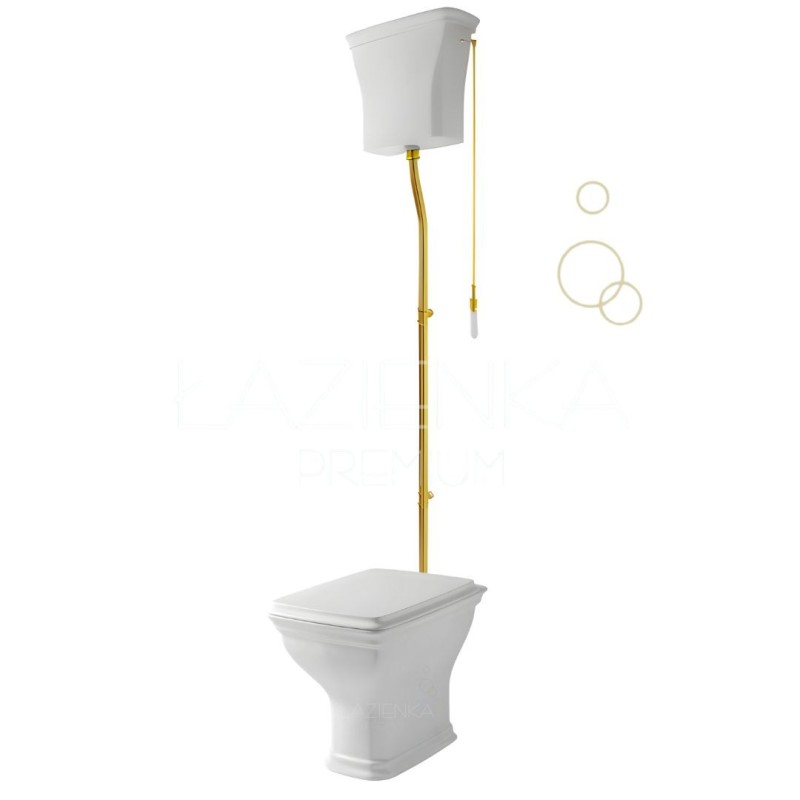 Art ceram Civitas WC with flor drain + High level ceramic cistern gold