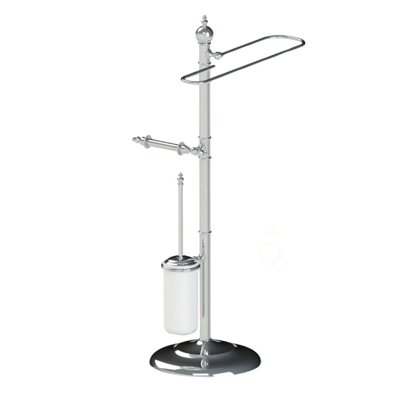 Pedestal with towel rail + toilet roll holder + toilet brush in ceramic