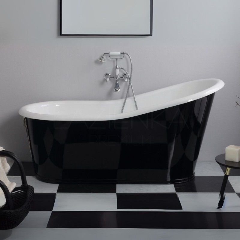 Bleu Provence Old Lavande wanna żeliwna wolnostająca biało czarna 154X76