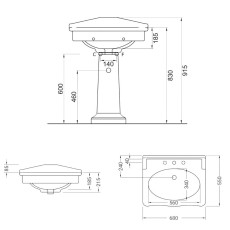 Hidra Ellade basin on pedestal retro 68 cm