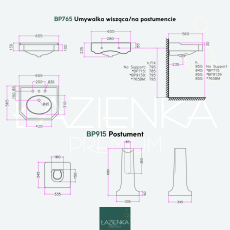BP765+BP915 Provence '700 umywalka 65cm BP765 rysunek techniczny