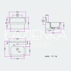 Bleu Provence True Colors Lite umywalka wisząca 50cm giallo senape lucido wewnątrz + czarny mat z zewnątrz