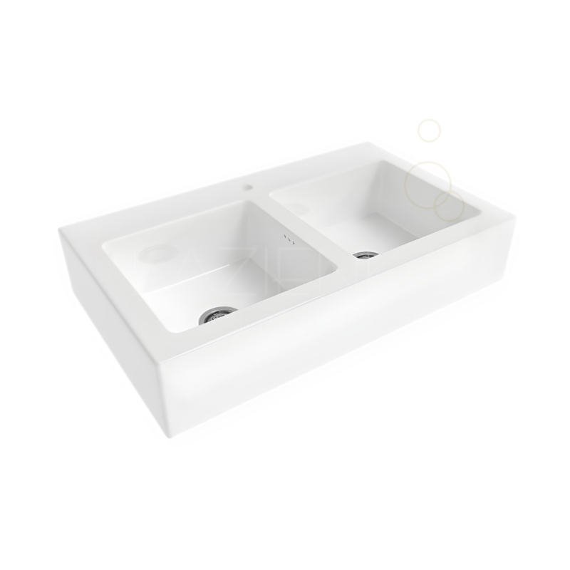 Flaminia Acquafood zlew ceramiczny dwukomorowy z przelewem 100 cm biały