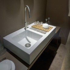 Flaminia Acquafood zlew ceramiczny dwukomorowy z przelewem 100 cm z stalowa bateria