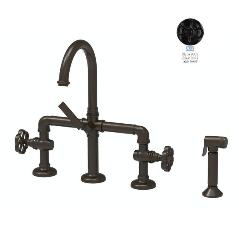 Bleu Provence bateria kuchenna 4-otworowa kolor czarny, kurki Marguerite