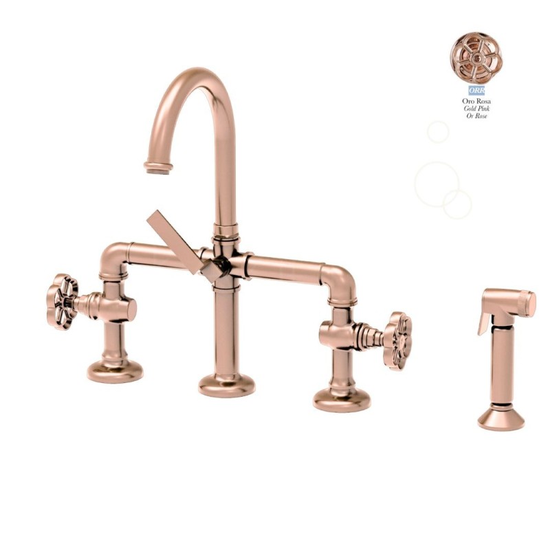 Bleu Provence bateria kuchenna 4-otworowa kolor różowe złoto , kurki Marguerite