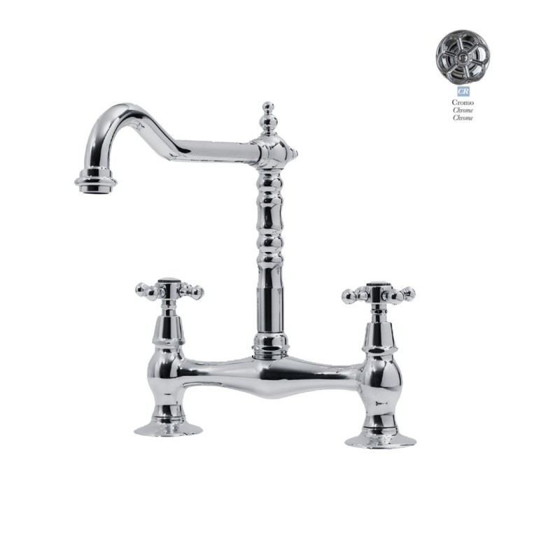 Bleu Provence bateria kuchenna 2-otworowa,  kolor Chrom , kurki Croix