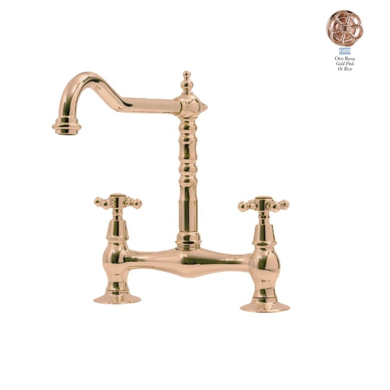 Bleu Provence bateria kuchenna 2-otworowa, kolor Pink Gold różowe zloto , kurki Croix