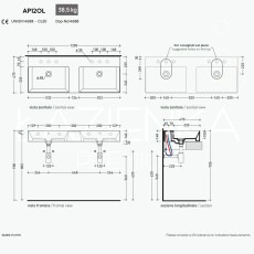 Flaminia AppLight 120 umywalka podwójna rysunek techniczny