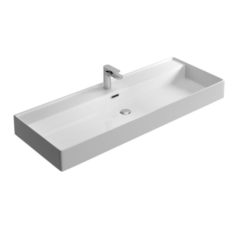 Hidra Kiub duża nablatowa / wisząca umywalka 120 cm biały połysk bez otworu na baterię