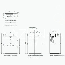 Flaminia Applight 5025 umywalka wisząca prawa niebieska połysk AP5025DXAP rysunek techniczny