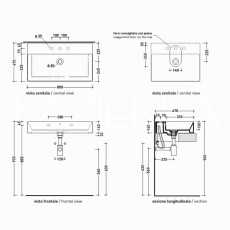 Flaminia AppLight 8047 countertop washbasin/wall hung menta  AP8047ME - technical drawing