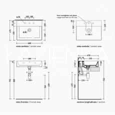 Flaminia AppLight 6047 countertop washbasin/wall hung VERDE GIADA AP6047VG - technical drawing