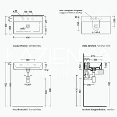 Flaminia AppLight 6037umywalka nablatowa / wisząca biała AP6037 - rysunek techniczny