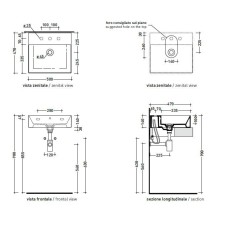 Flaminia AppLight 5047 umywalka nablatowa / wisząca 50 cm UVA AP5047UV - rysunek techniczny