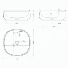 Artceram Whisky 45 umywalka brąz mat WHL001 41:34 - rysunek techniczny