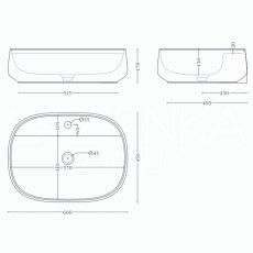 Artceram Whisky 60 umywalka nablatowa biały mat WHL002 05:34 - rysunek techniczny