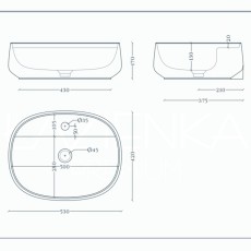 Artceram Whisky 53 countertop washbasin black matt WHL003 17:34 - technical drawing