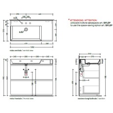 Flaminia AppLight 105 cm  umywalka nablatowa CENERE AP10551CEN - rysunek techniczny