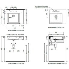 Flaminia AppLight 60 cm umywalka  wisząca biały mat  LATTE AP6051LAT - rysunek techniczny