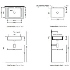 Flaminia Miniwash 48 umywalka podblatowa Cenere MW48SP MW48SPCEN - rysunek techniczny