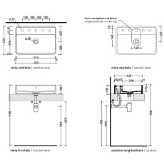 Flaminia Miniwash umywalka nablatowa 60 cm PLATINO MW60PRPLA - Rysunek techniczny