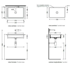 Flaminia Miniwash 60 umywalka nablatowa-wisząca Nuvola MW60SNUV - Rysunek techniczny