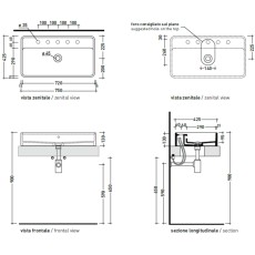 Flaminia Miniwash washbasin countertop 75 rosso rubens MW75PRRRU - technical drawing