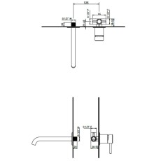 Flaminia Stil wall-mounted washbasin tap with spout 20 cm brushed stainless steel ST3059ACC - technical drawing
