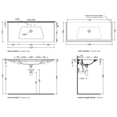 Flaminia Bloom 120 wall-hung/cabinet-mounted console washbasin petrolio BM120LPET - technical drawing