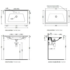 Flaminia Bloom 85 umywalka typu konsola  wisząca / montowana na szafce argilla BM85LARG - rysunek techniczny