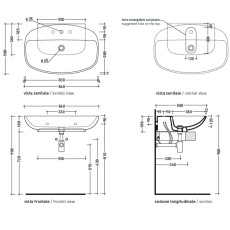 Flaminia Nuda 85 basin counertop/ wall hung petrolio 5081PET - technical drawing