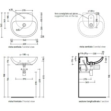 Flaminia Nuda 60 Countertop/wall-mounted washbasin with a shelf for a single-hole tap fango 5083FAN - technical drawing