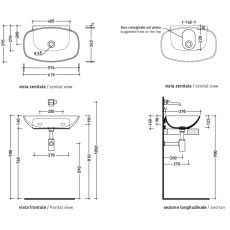 Flaminia Nudaslim 60 basin countertop/wall hung ND60L white shine - technical drawing